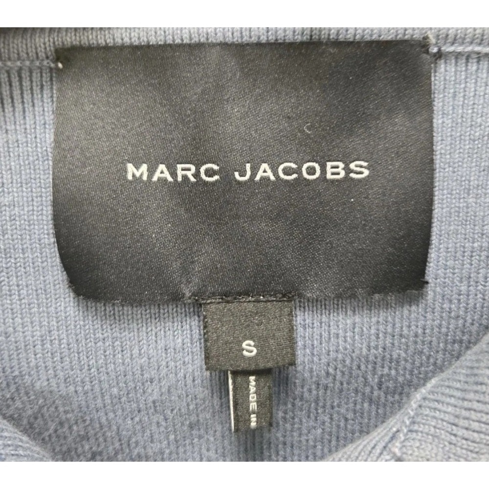 Marc Jacobs Womens Knit Polo Shirt Blue Grey Short Sleeve Logo Hem Size S - Picture 2 of 4